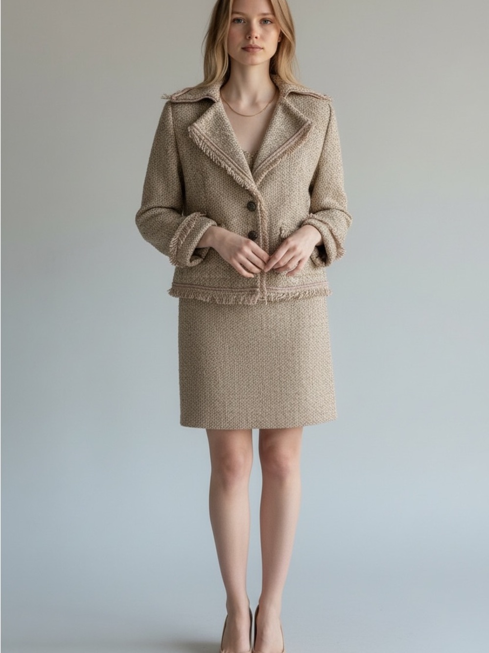 New York & Company Beige Bouclé tweed 2 piece suit